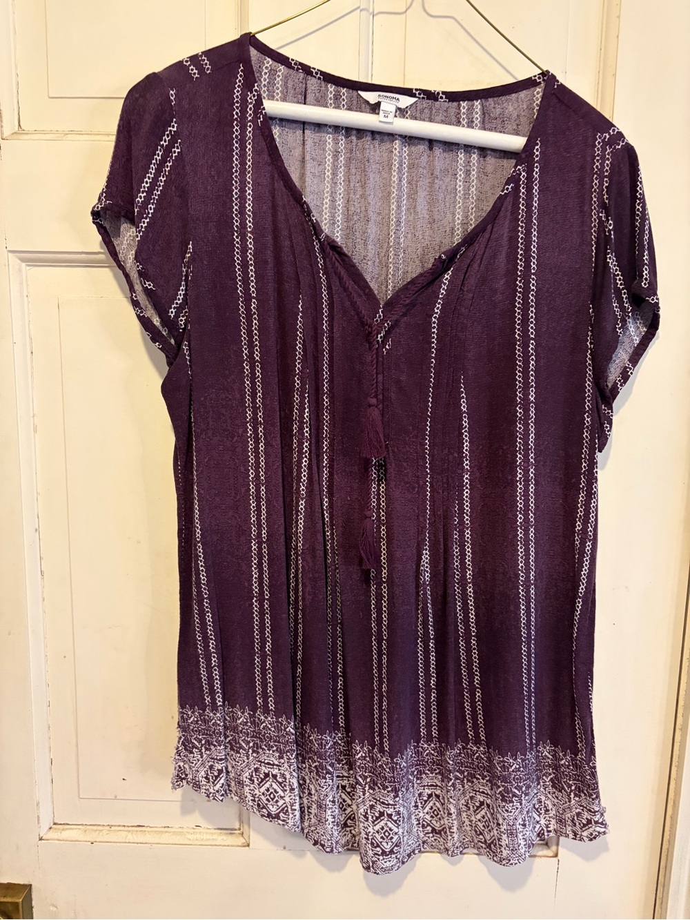 Sonoma Plum Short Sleeve Tassel Boho Top